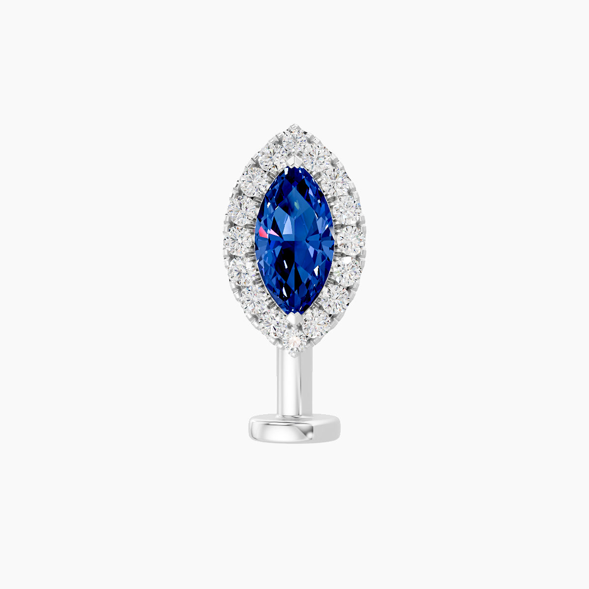 Eirene | 18k White Gold 10 mm 9.5 mm Halo Marquise Sapphire & Diamond Floating Navel Piercing