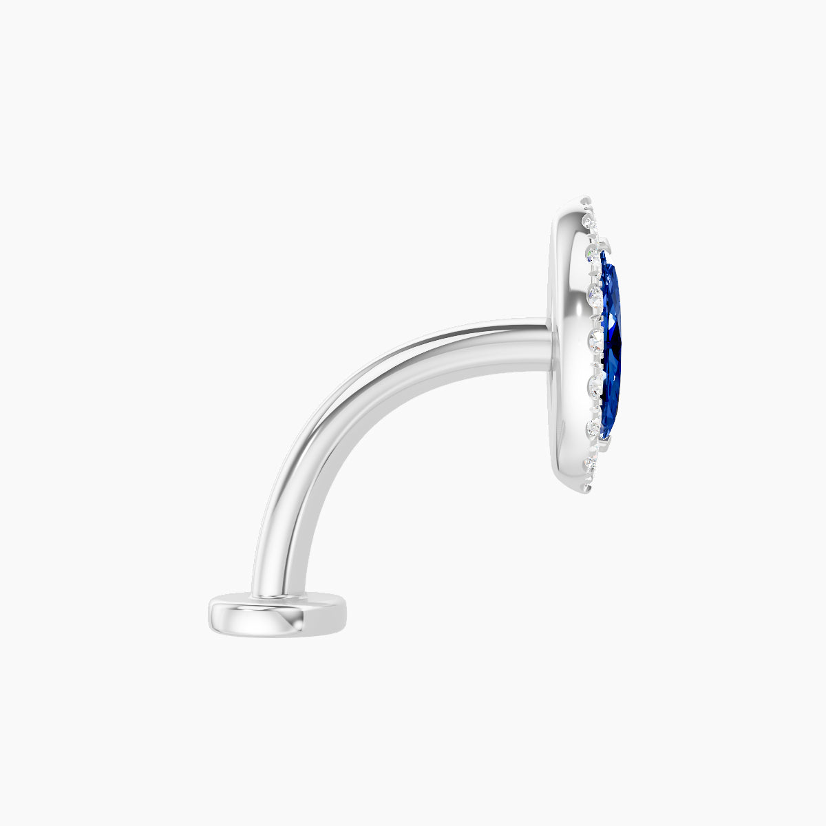 Eirene | 18k White Gold 10 mm 9.5 mm Halo Marquise Sapphire & Diamond Floating Navel Piercing