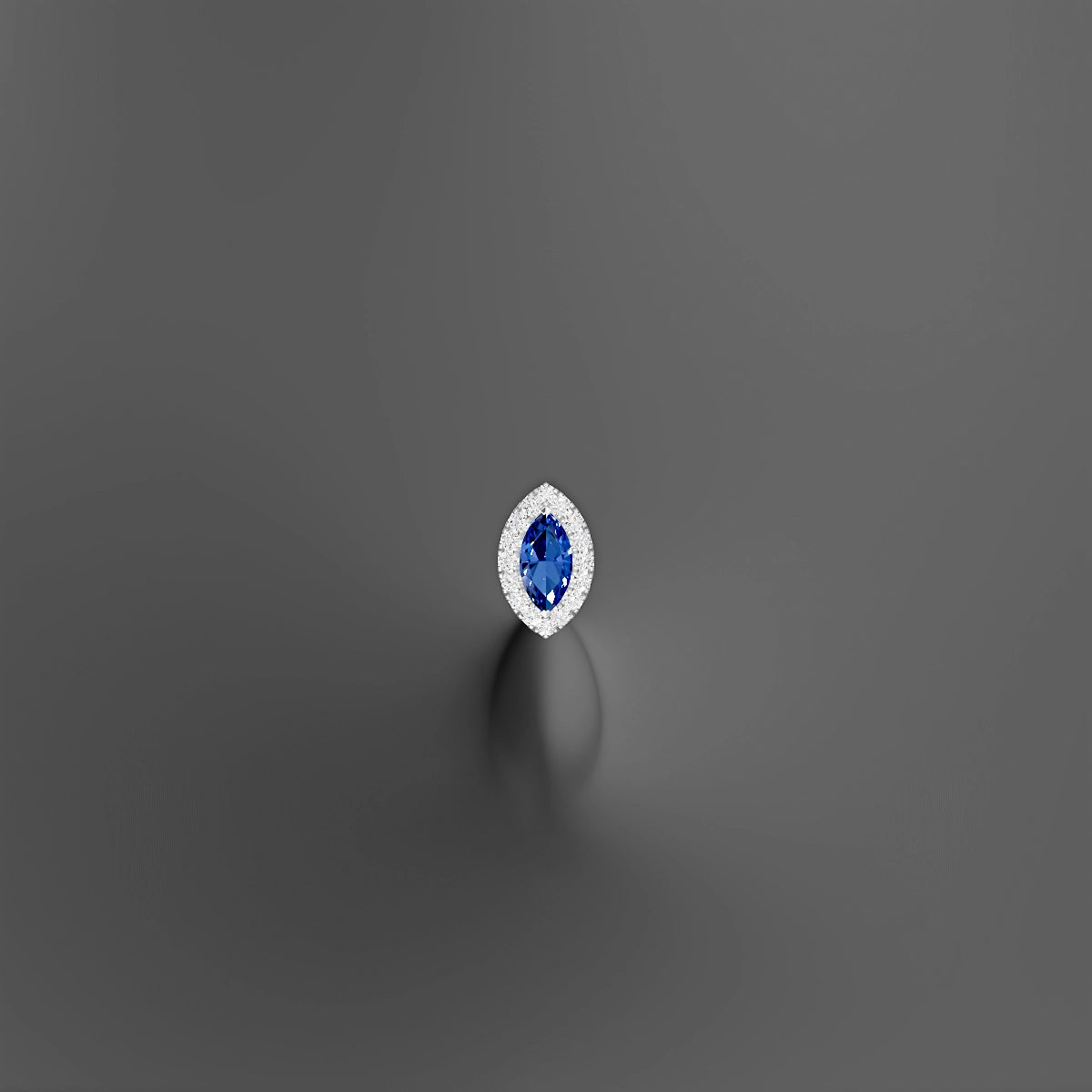 Eirene | 18k White Gold 10 mm 9.5 mm Halo Marquise Sapphire & Diamond Floating Navel Piercing