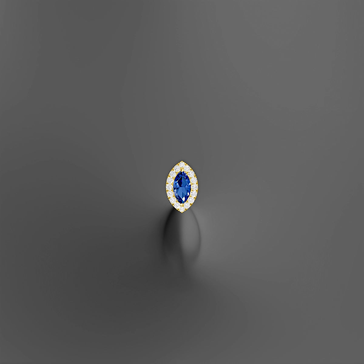 Eirene | 18k Yellow Gold 10 mm 9.5 mm Halo Marquise Sapphire & Diamond Floating Navel Piercing