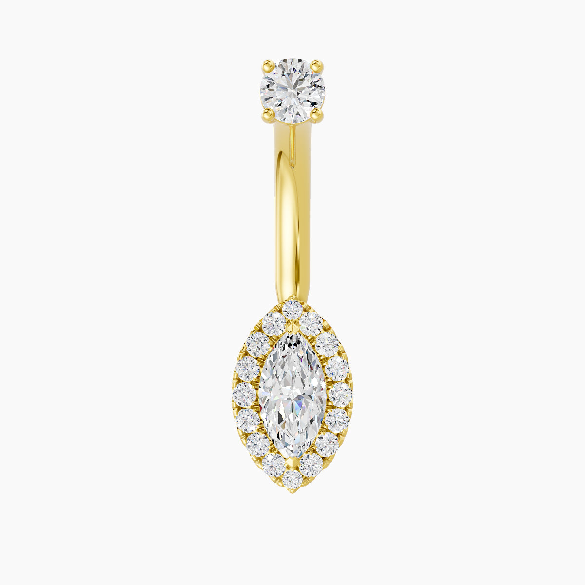 Eirene | 18k Yellow Gold 9.5 mm 10 mm Halo Marquise Diamond Navel Piercing