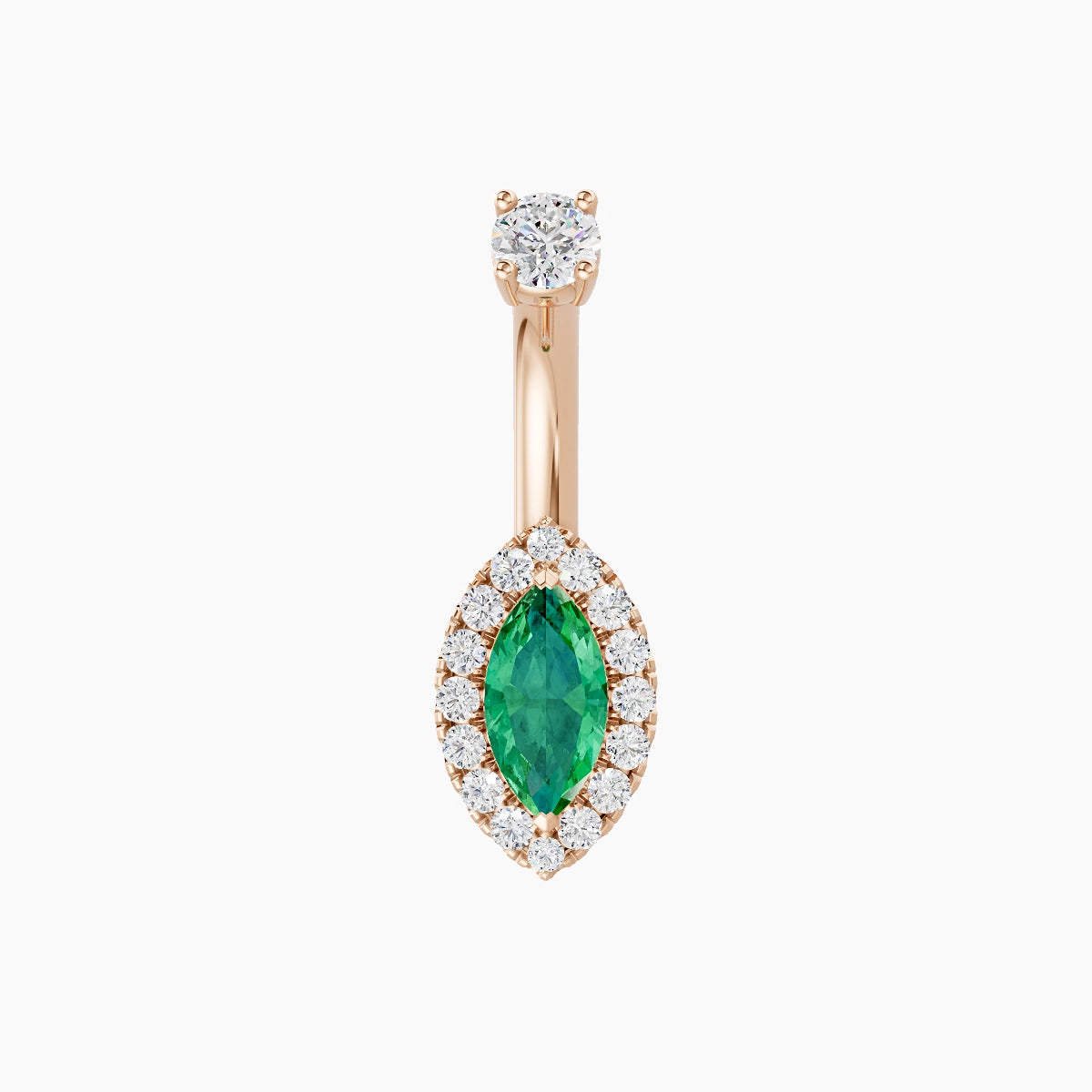 Eirene | 18k Rose Gold 9 mm 6 mm Halo Marquise Emerald & Diamond Belly Piercing