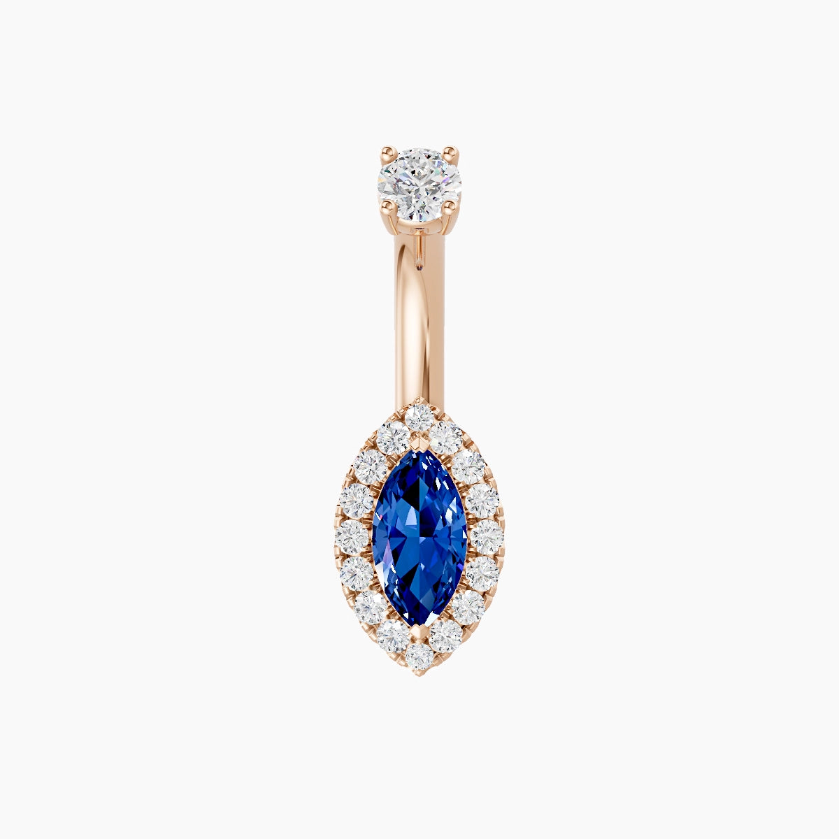 Eirene | 18k Rose Gold 9 mm 6 mm Halo Marquise Sapphire & Diamond Belly Piercing