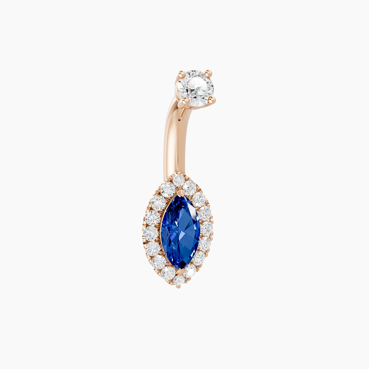 Eirene | 18k Rose Gold 9 mm 6 mm Halo Marquise Sapphire & Diamond Belly Piercing