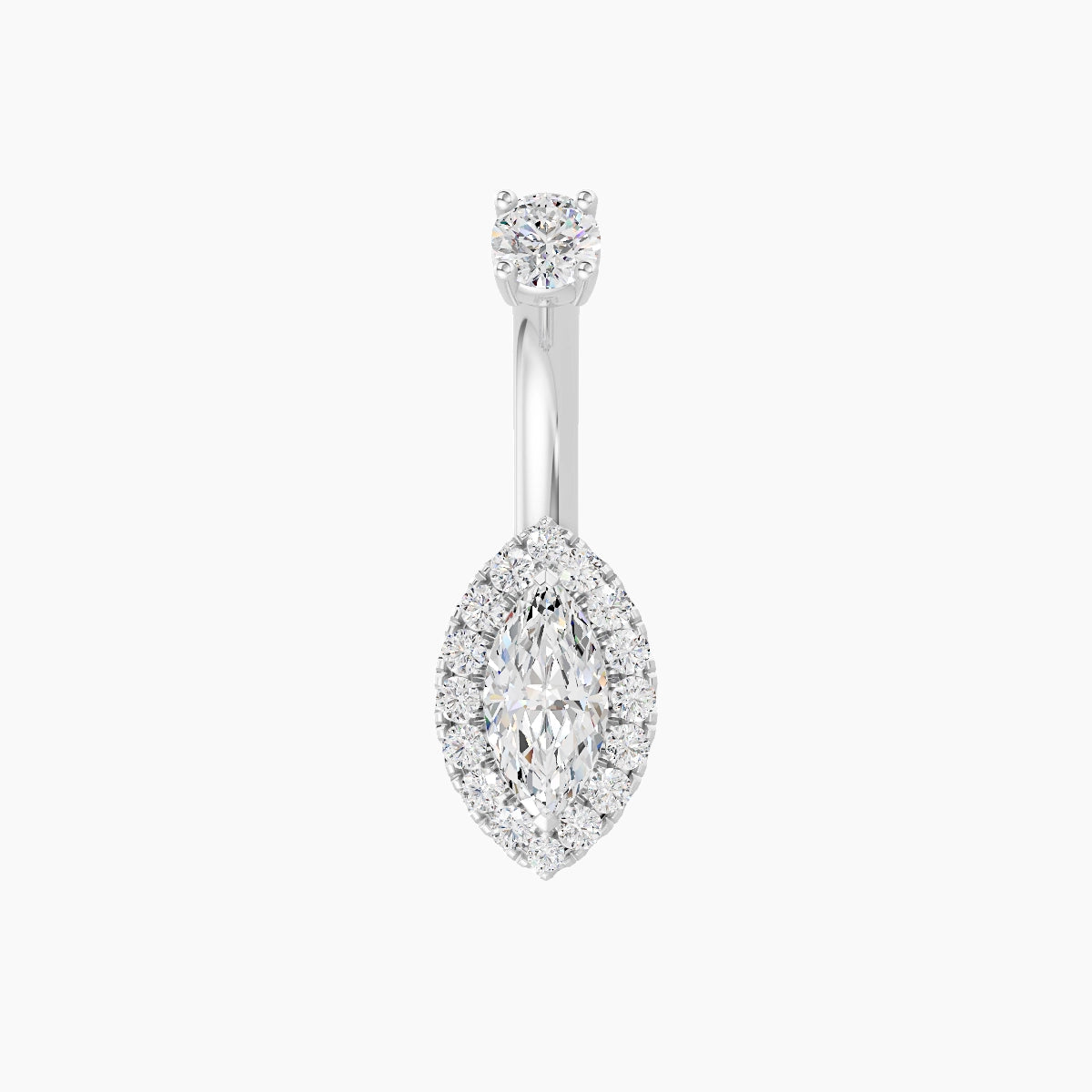 Eirene | 18k White Gold 9 mm 6 mm Halo Marquise Diamond Belly Piercing
