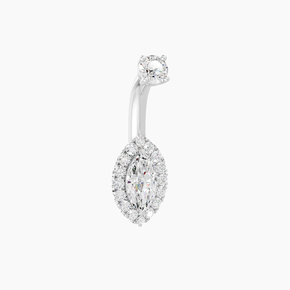 Eirene | 18k White Gold 9 mm 6 mm Halo Marquise Diamond Belly Piercing