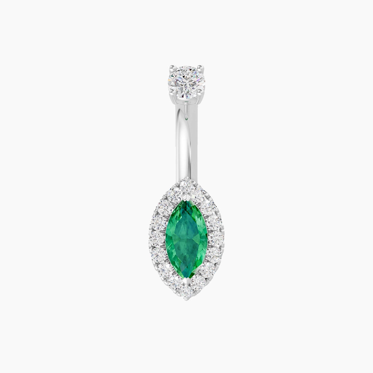 Eirene | 18k White Gold 9 mm 6 mm Halo Marquise Emerald & Diamond Belly Piercing