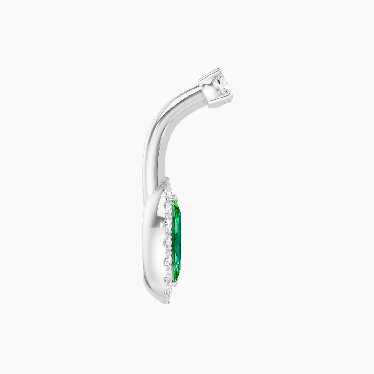 Eirene | 18k White Gold 9 mm 6 mm Halo Marquise Emerald & Diamond Belly Piercing