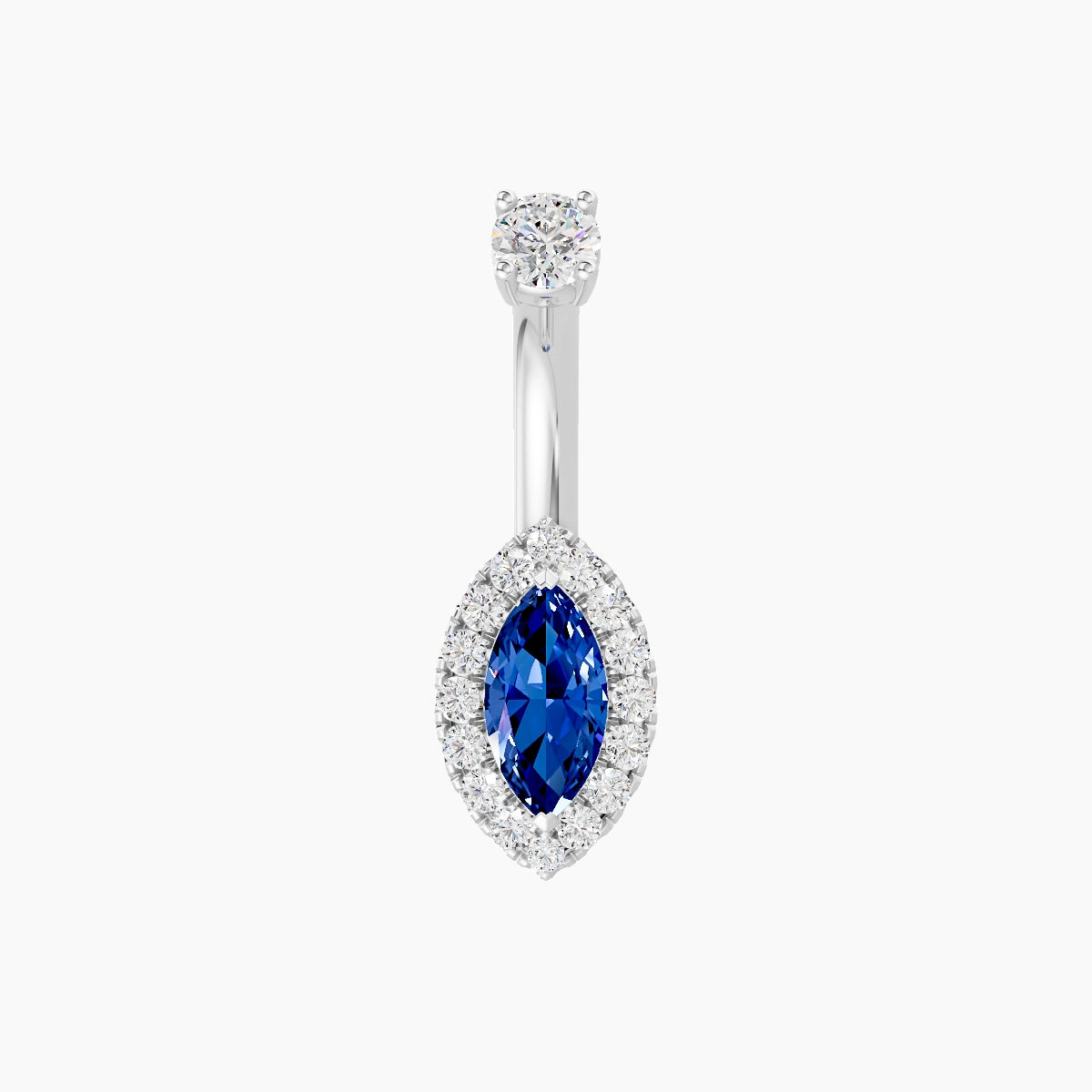 Eirene | 18k White Gold 9 mm 6 mm Halo Marquise Sapphire & Diamond Belly Piercing