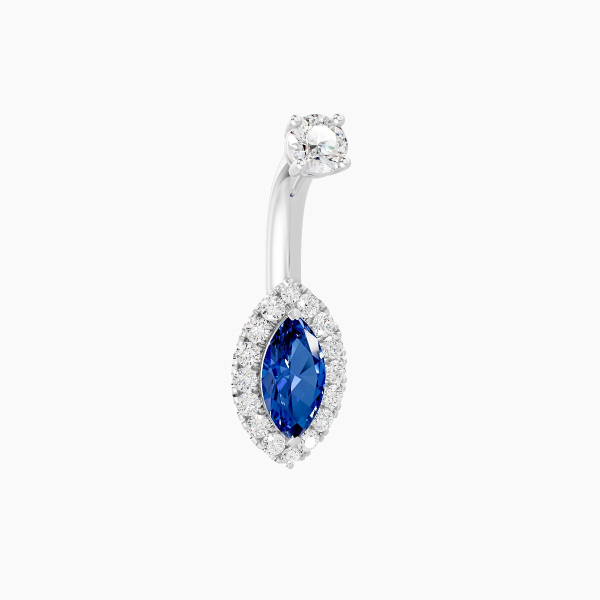 Eirene | 18k White Gold 9 mm 6 mm Halo Marquise Sapphire & Diamond Belly Piercing