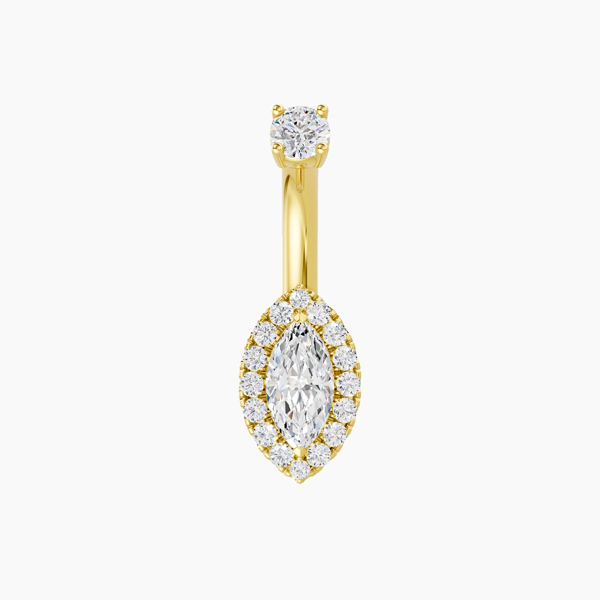 Eirene | 18k Yellow Gold 9 mm 6 mm Halo Marquise Diamond Belly Piercing