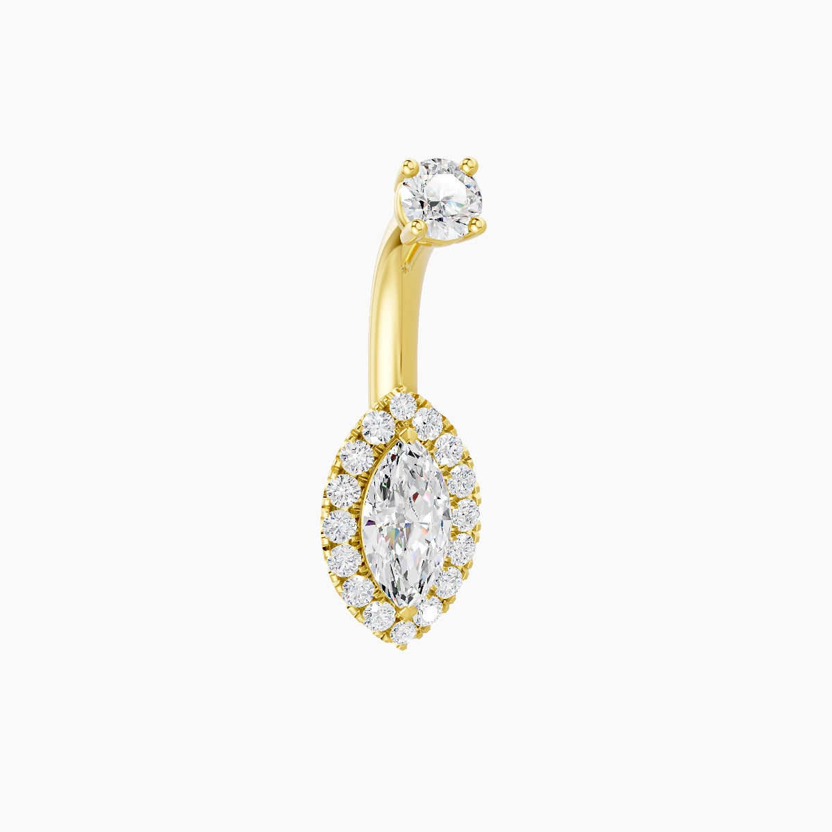 Eirene | 18k Yellow Gold 9 mm 6 mm Halo Marquise Diamond Belly Piercing