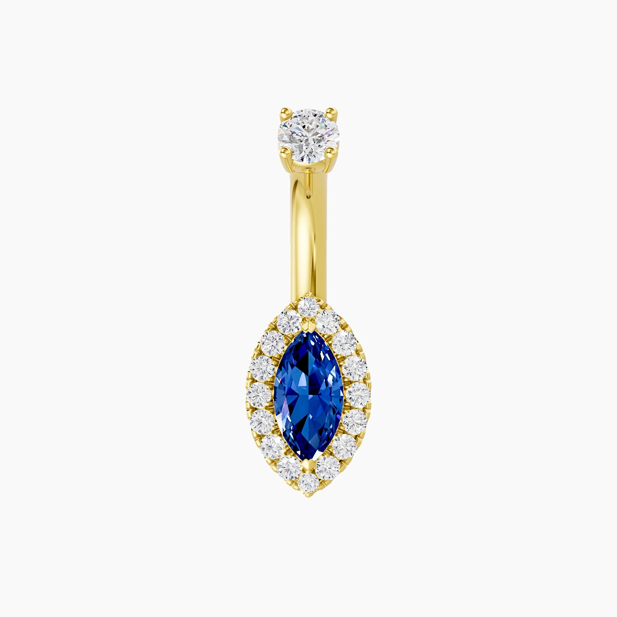 Eirene | 18k Yellow Gold 9 mm 6 mm Halo Marquise Sapphire & Diamond Belly Piercing