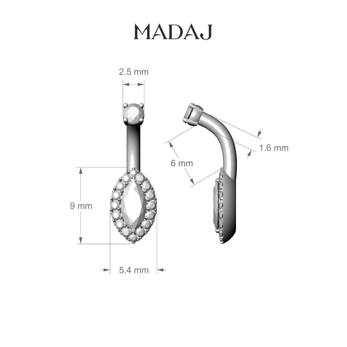 Eirene | 18k White Gold 9 mm 6 mm Halo Marquise Sapphire & Diamond Belly Piercing