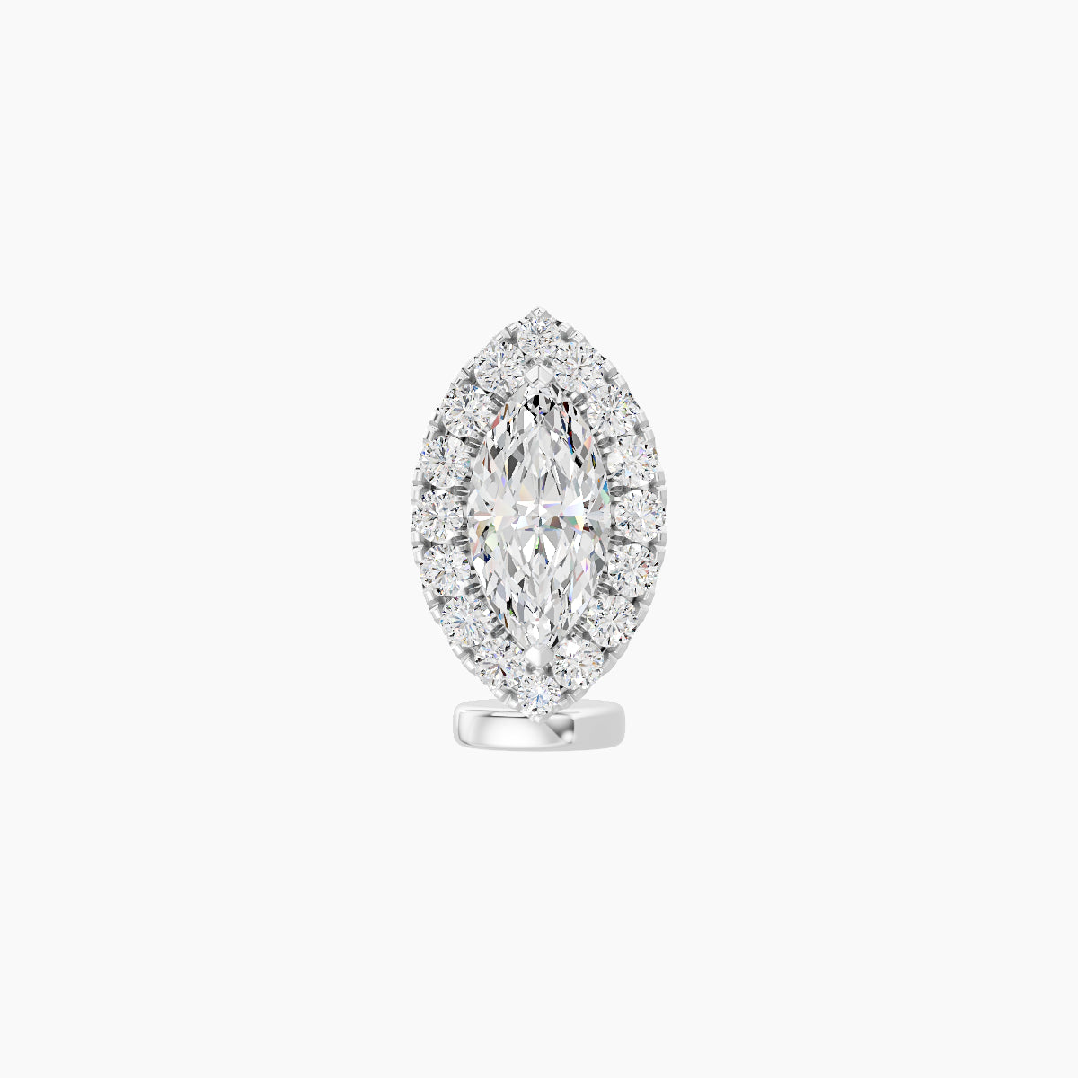 Eirene | 18k White Gold 9.5 mm 6 mm Halo Marquise Diamond Floating Navel Piercing