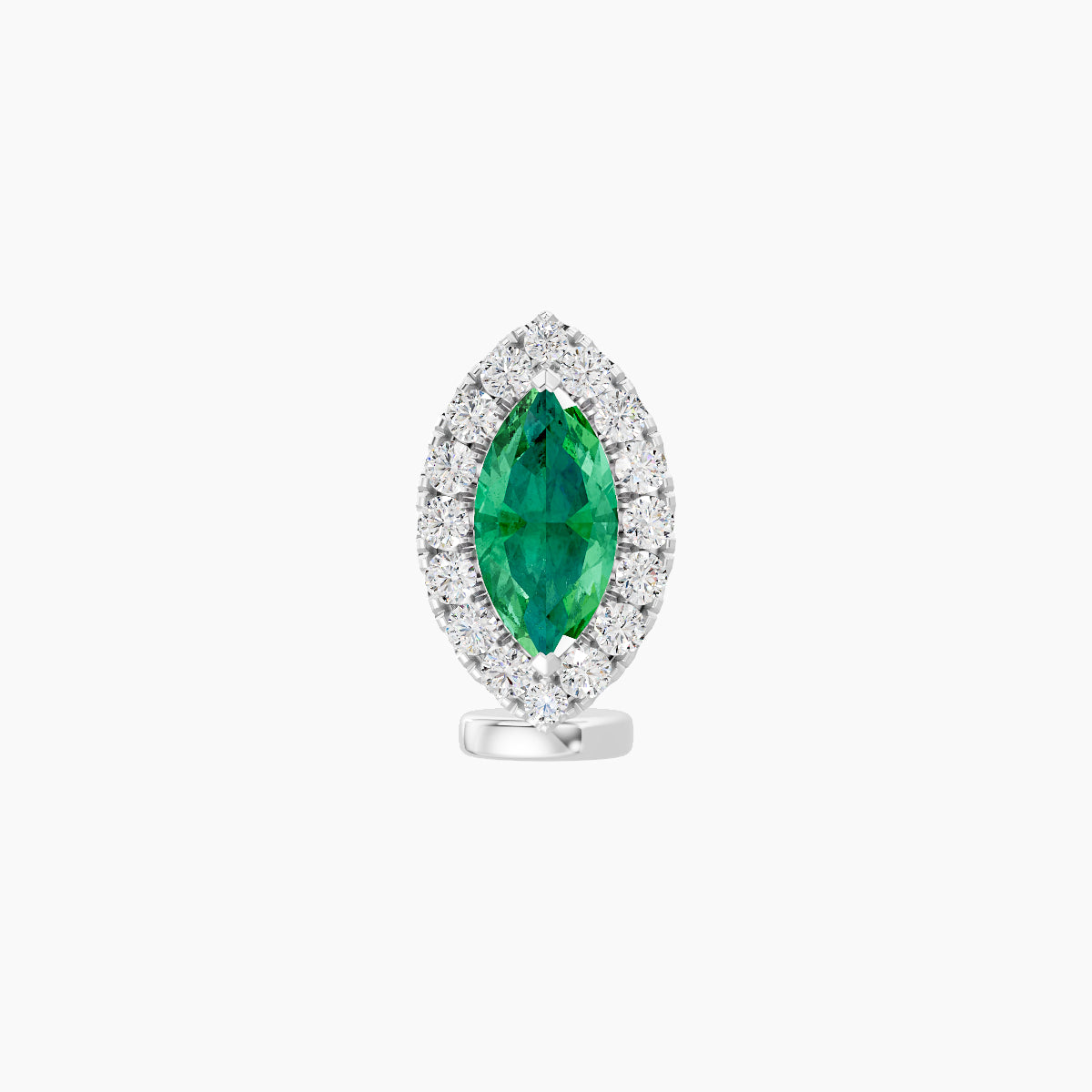 Eirene | 18k White Gold 6 mm 9.5 mm Halo Marquise Emerald & Diamond Floating Navel Piercing