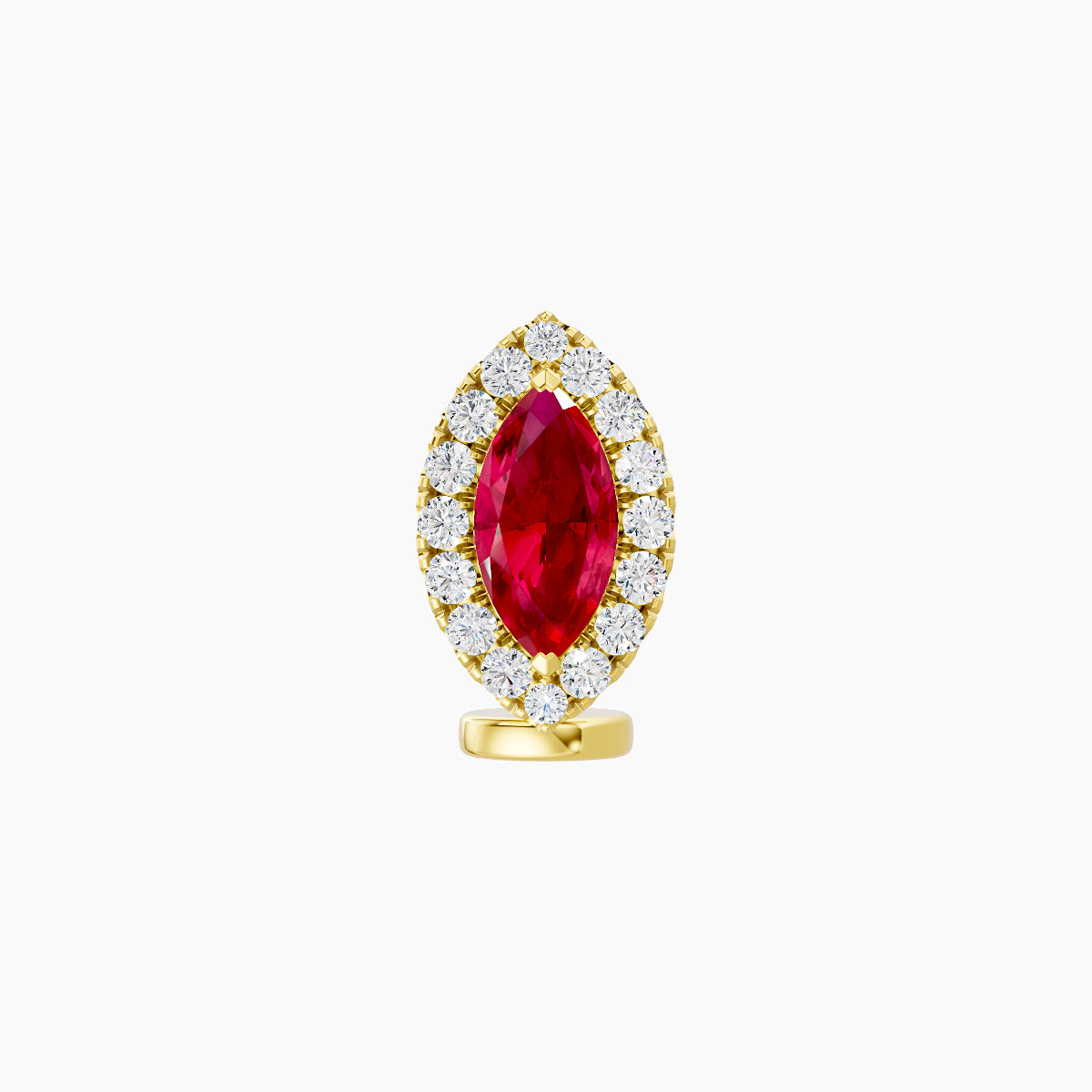 Eirene | 18k Yellow Gold 6 mm 9.5 mm Halo Marquise Ruby & Diamond Floating Navel Piercing