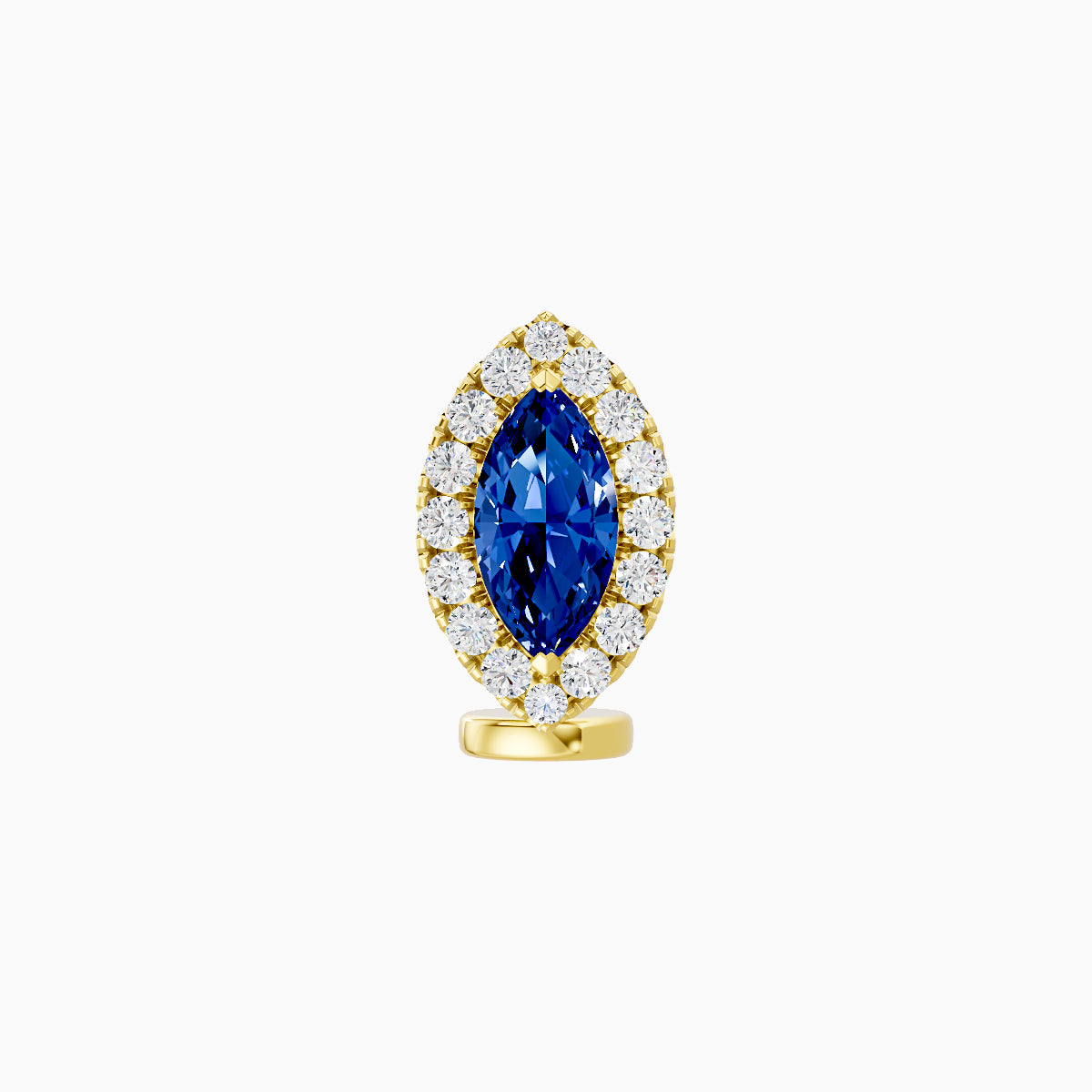 Eirene | 18k Yellow Gold 6 mm 9.5 mm Halo Marquise Sapphire & Diamond Floating Navel Piercing