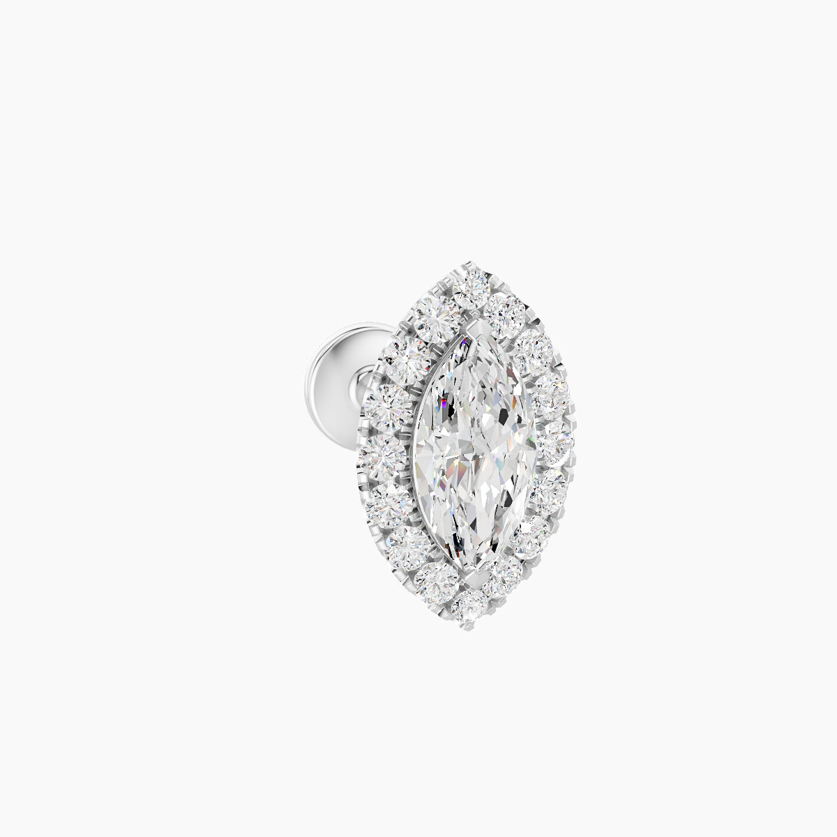 Eirene | 18k White Gold 9.5 mm 6.5 mm Halo Marquise Diamond Piercing