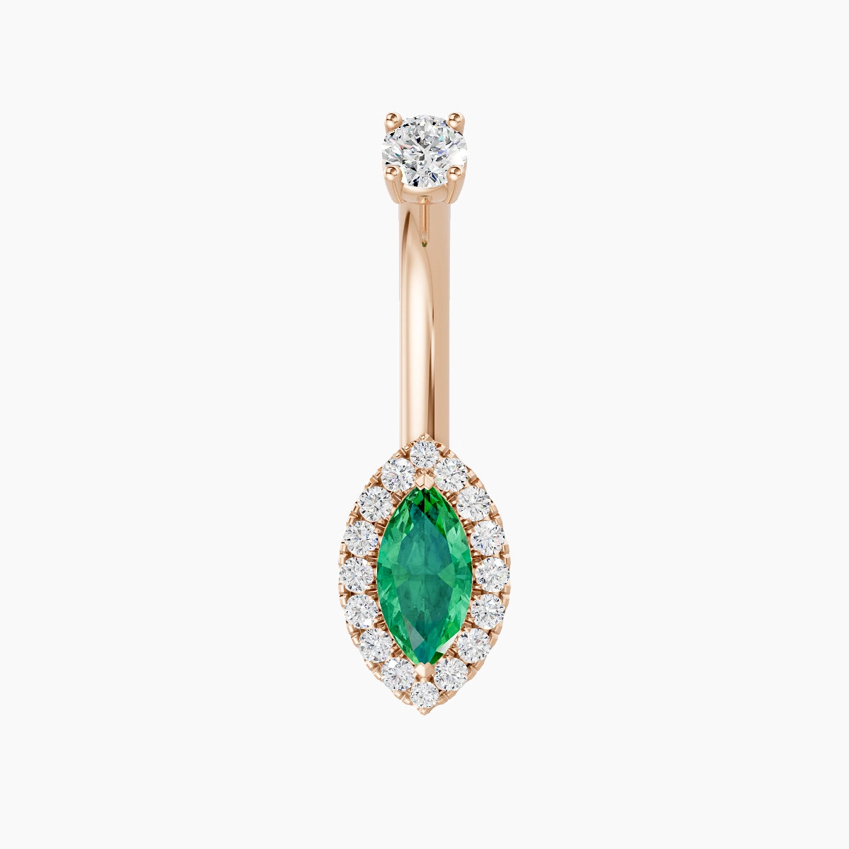 Eirene | 18k Rose Gold 9 mm 8 mm Halo Marquise Emerald & Diamond Belly Piercing