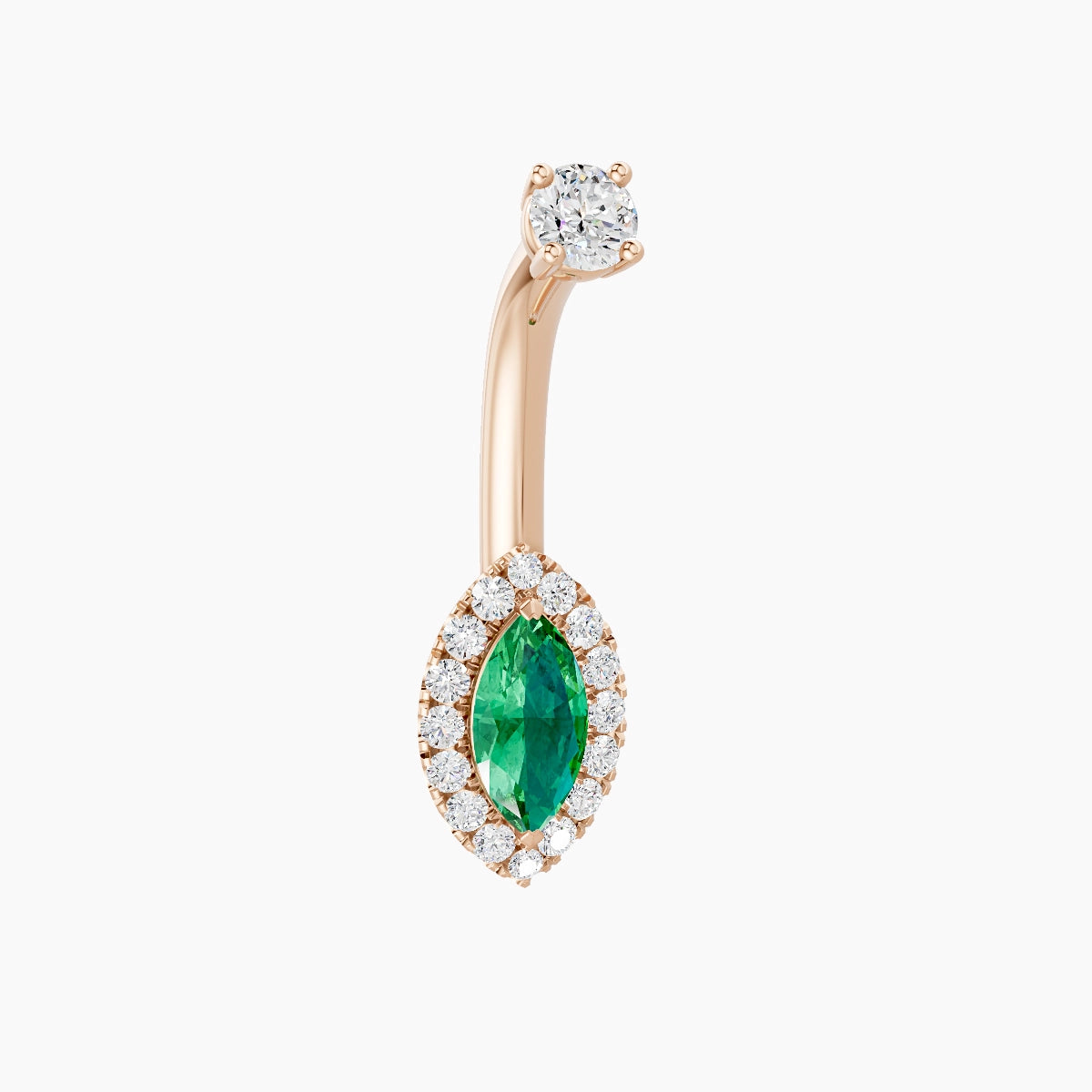 Eirene | 18k Rose Gold 9 mm 8 mm Halo Marquise Emerald & Diamond Belly Piercing
