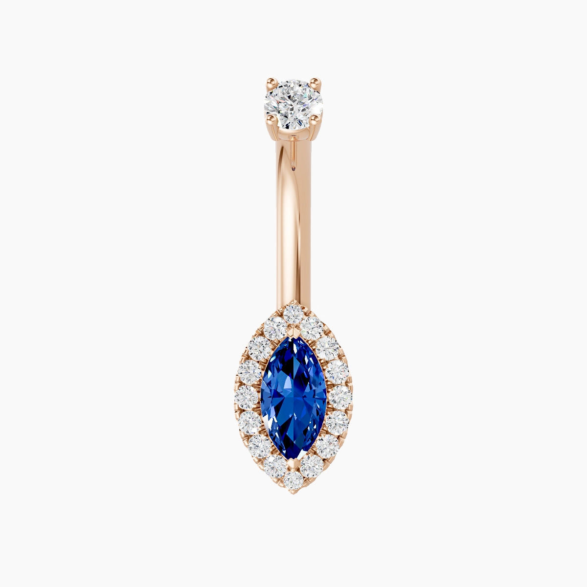 Eirene | 18k Rose Gold 9 mm 8 mm Halo Marquise Sapphire & Diamond Belly Piercing