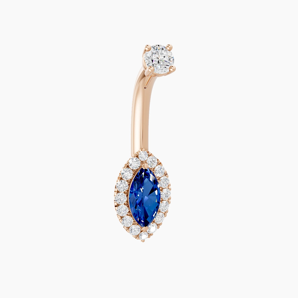 Eirene | 18k Rose Gold 9 mm 8 mm Halo Marquise Sapphire & Diamond Belly Piercing