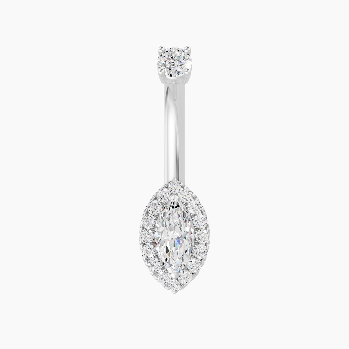 Eirene | 18k White Gold 9 mm 8 mm Halo Marquise Diamond Belly Piercing