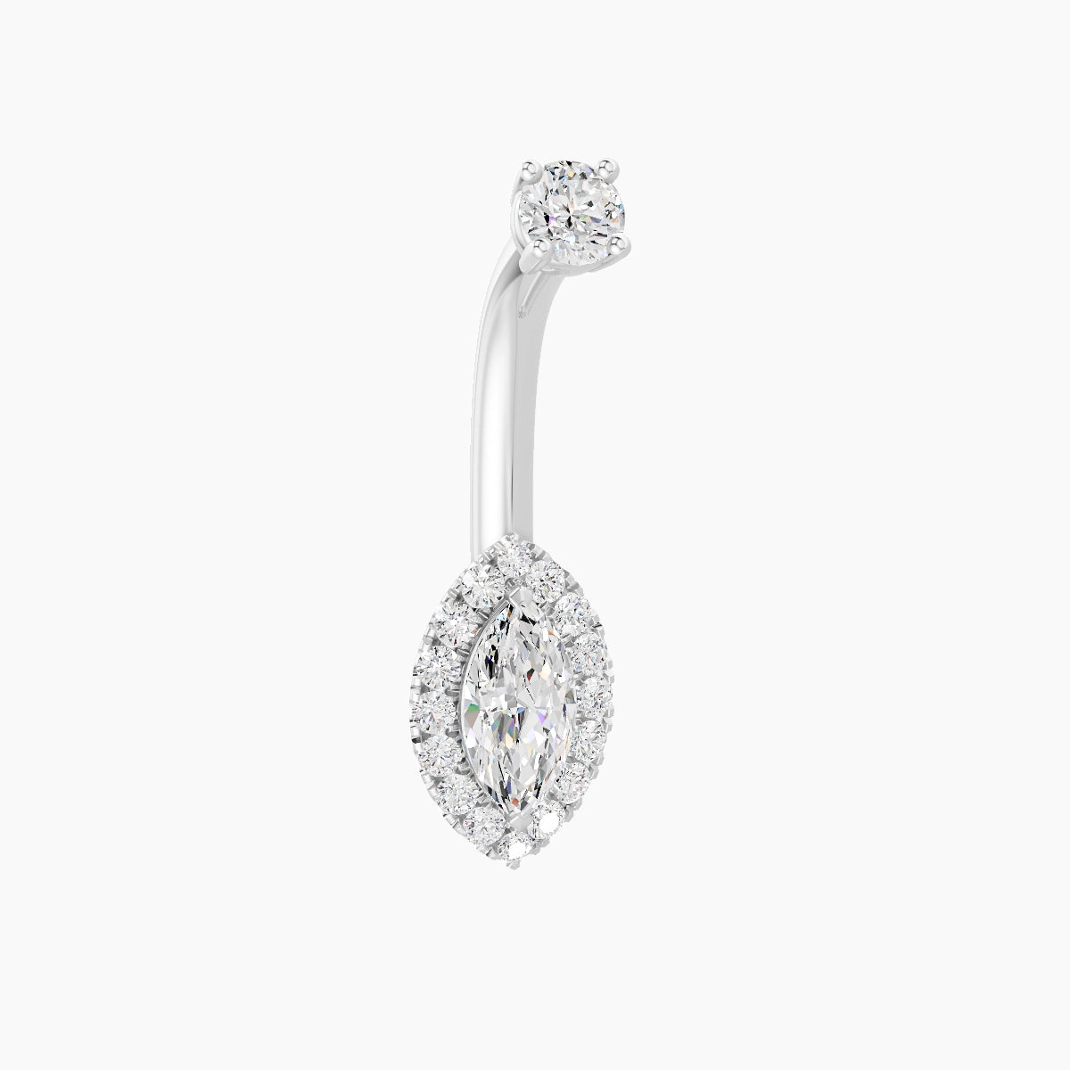 Eirene | 18k White Gold 9 mm 8 mm Halo Marquise Diamond Belly Piercing