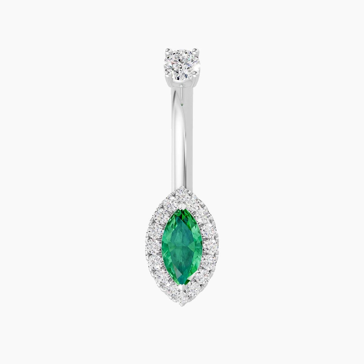 Eirene | 18k White Gold 9 mm 8 mm Halo Marquise Emerald & Diamond Belly Piercing