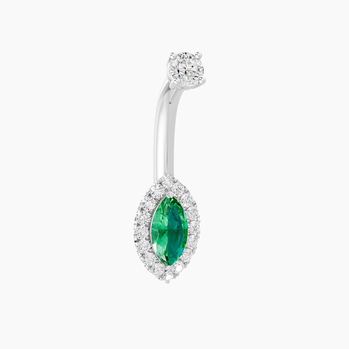 Eirene | 18k White Gold 9 mm 8 mm Halo Marquise Emerald & Diamond Belly Piercing