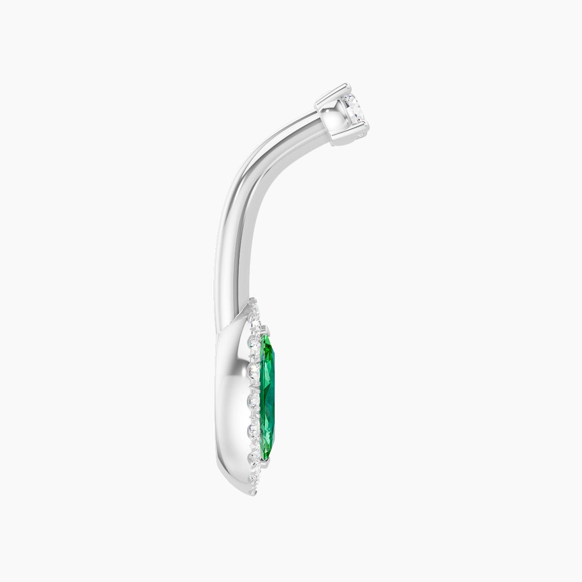 Eirene | 18k White Gold 9 mm 8 mm Halo Marquise Emerald & Diamond Belly Piercing