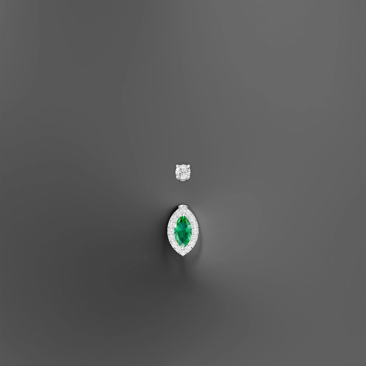 Eirene | 18k White Gold 9 mm 8 mm Halo Marquise Emerald & Diamond Belly Piercing