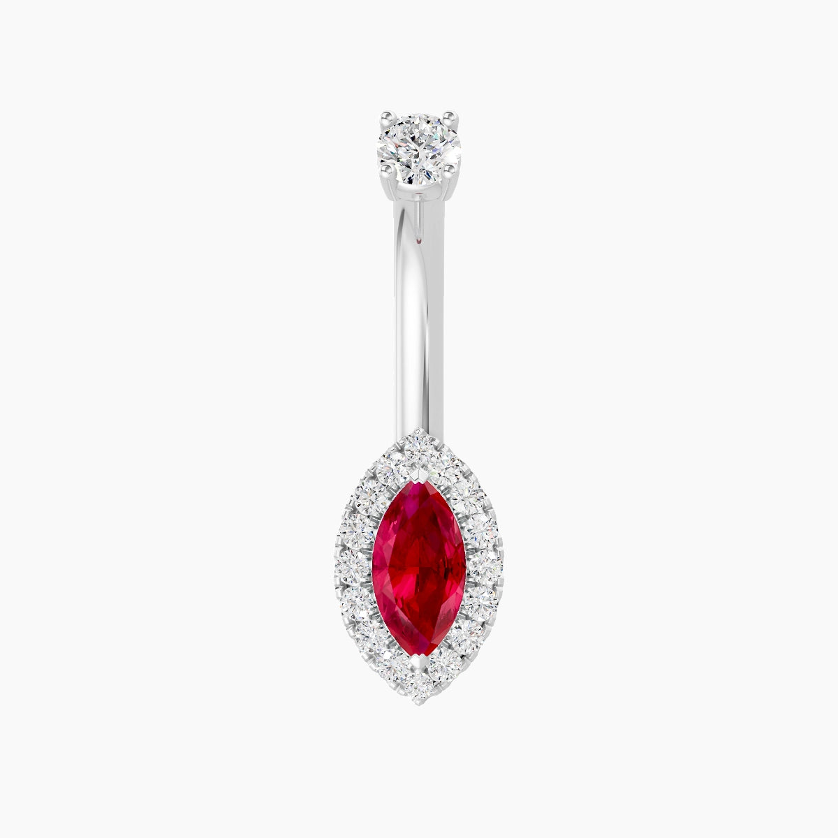 Eirene | 18k White Gold 9 mm 8 mm Halo Marquise Ruby & Diamond Belly Piercing