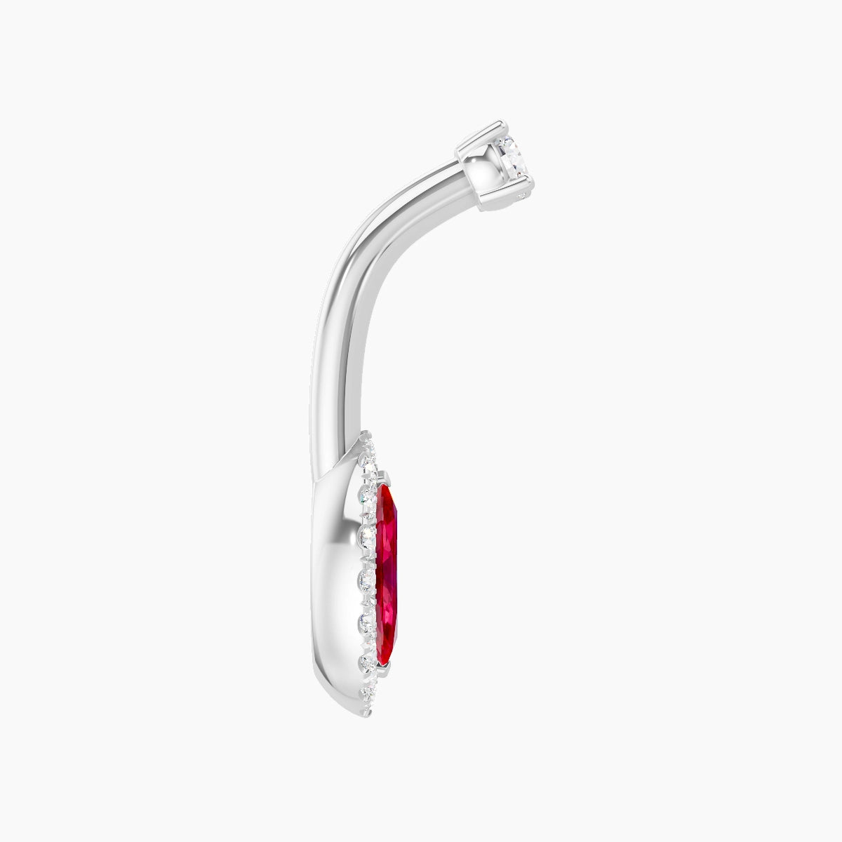 Eirene | 18k White Gold 9 mm 8 mm Halo Marquise Ruby & Diamond Belly Piercing