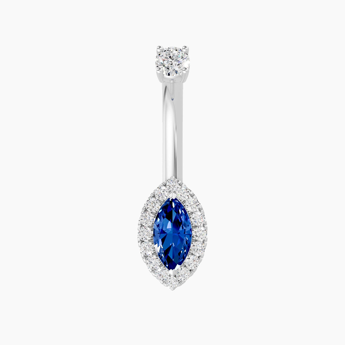 Eirene | 18k White Gold 9 mm 8 mm Halo Marquise Sapphire & Diamond Belly Piercing