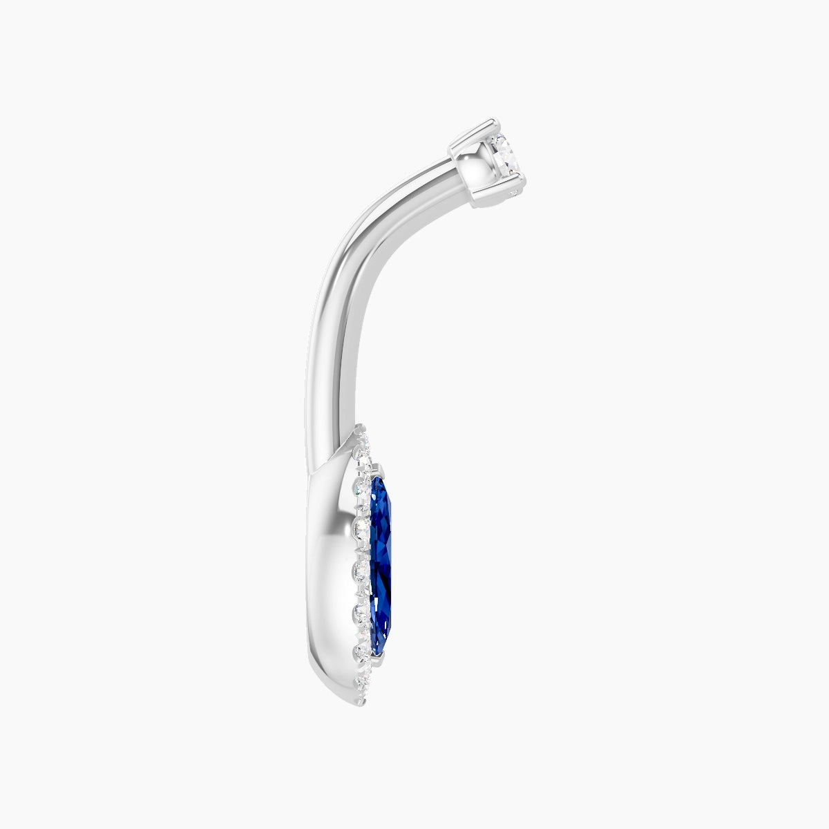 Eirene | 18k White Gold 9 mm 8 mm Halo Marquise Sapphire & Diamond Belly Piercing