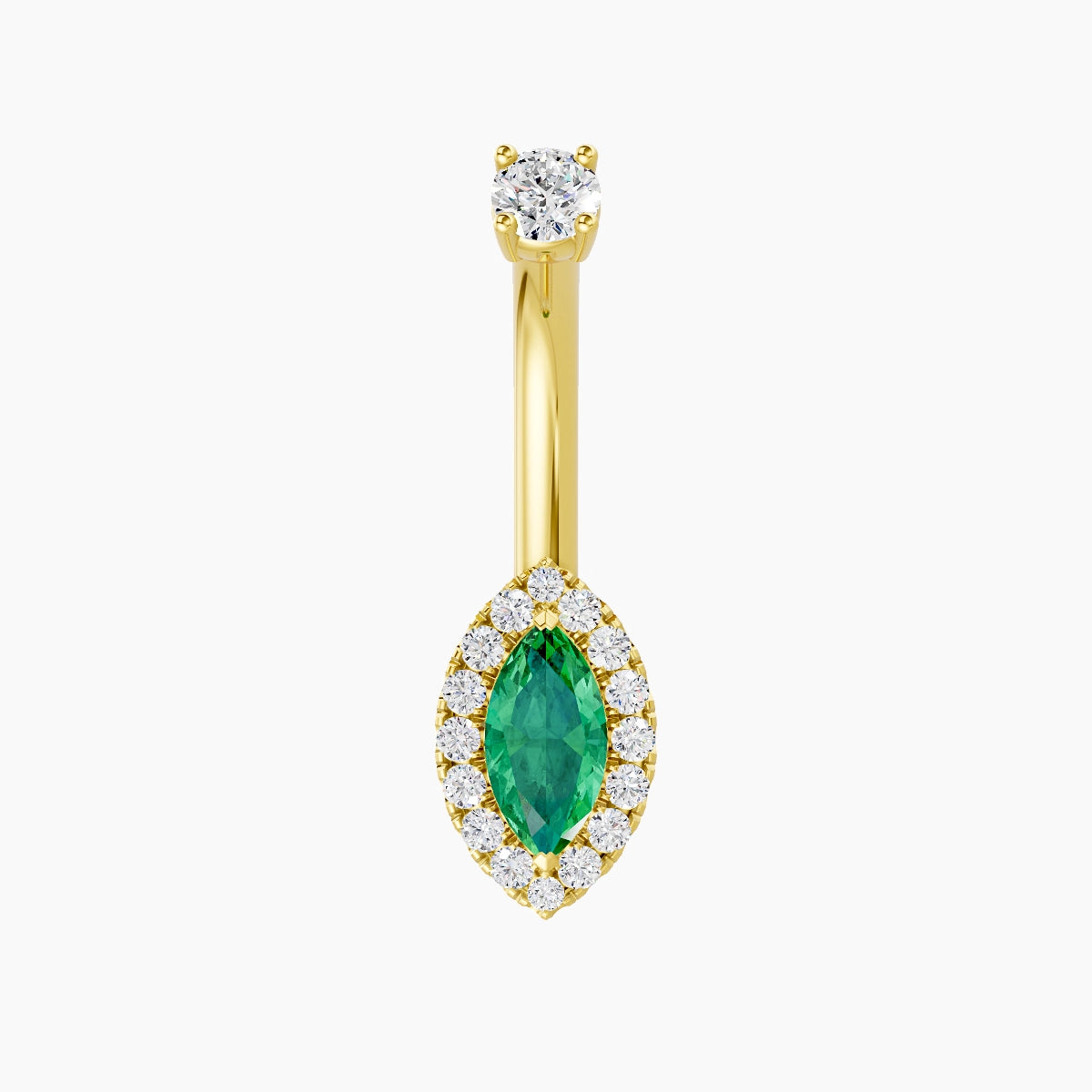 Eirene | 18k Yellow Gold 9 mm 8 mm Halo Marquise Emerald & Diamond Belly Piercing