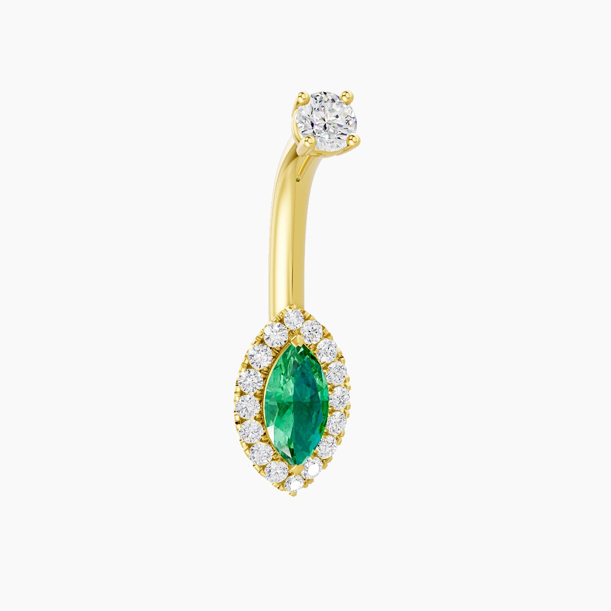Eirene | 18k Yellow Gold 9 mm 8 mm Halo Marquise Emerald & Diamond Belly Piercing