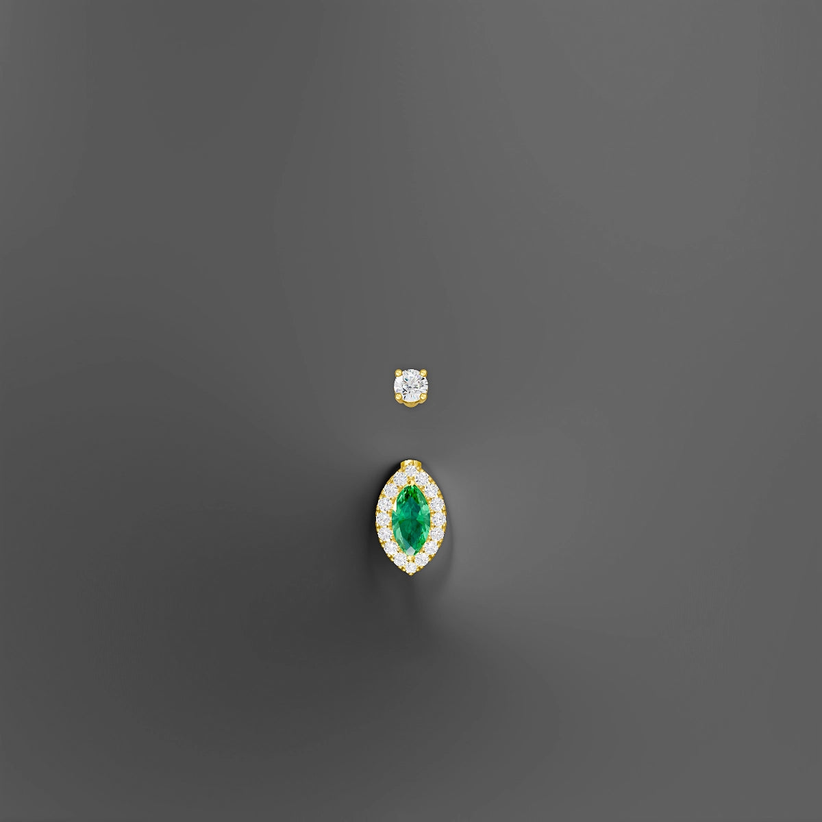 Eirene | 18k Yellow Gold 9 mm 8 mm Halo Marquise Emerald & Diamond Belly Piercing