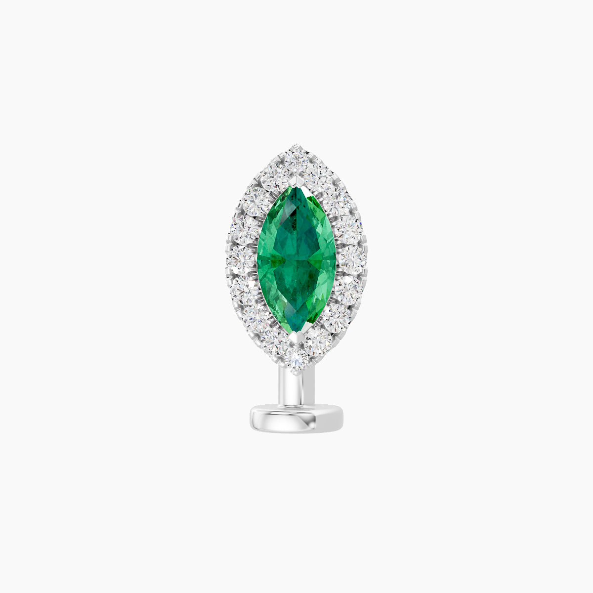 Eirene | 18k White Gold 8 mm 9.5 mm Halo Marquise Emerald & Diamond Floating Navel Piercing