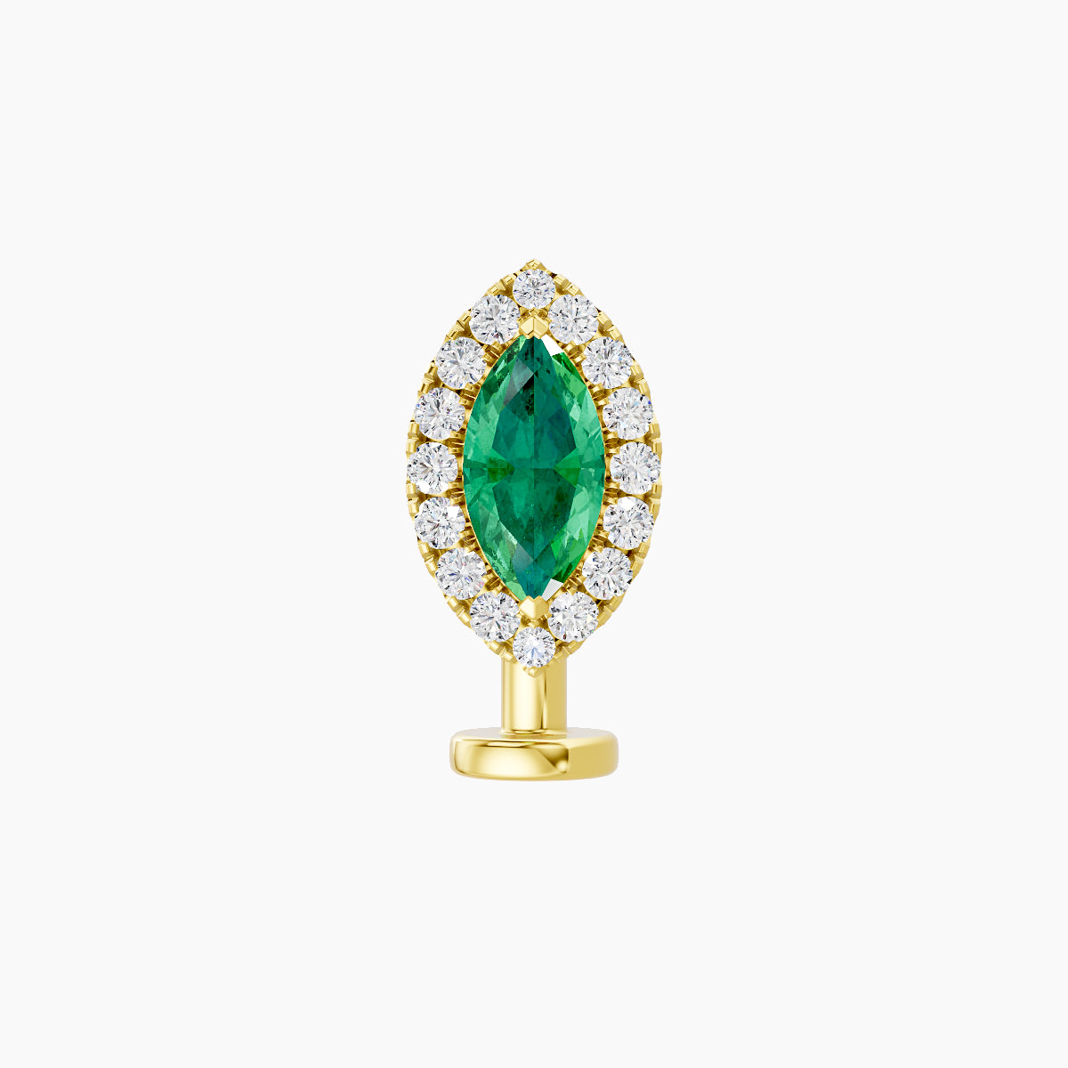 Eirene | 18k Yellow Gold 8 mm 9.5 mm Halo Marquise Emerald & Diamond Floating Navel Piercing