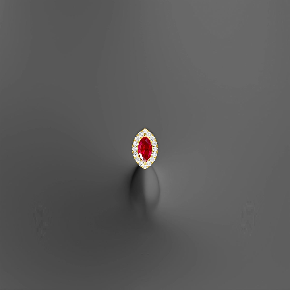 Eirene | 18k Yellow Gold 8 mm 9.5 mm Halo Marquise Ruby & Diamond Floating Navel Piercing