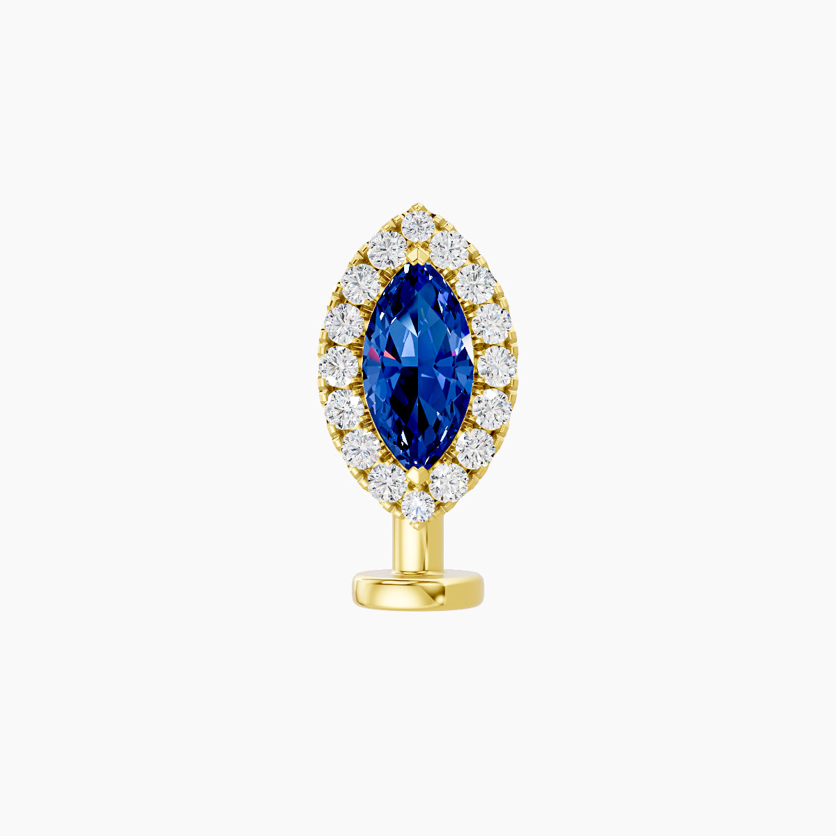 Eirene | 18k Yellow Gold 8 mm 9.5 mm Halo Marquise Sapphire & Diamond Floating Navel Piercing