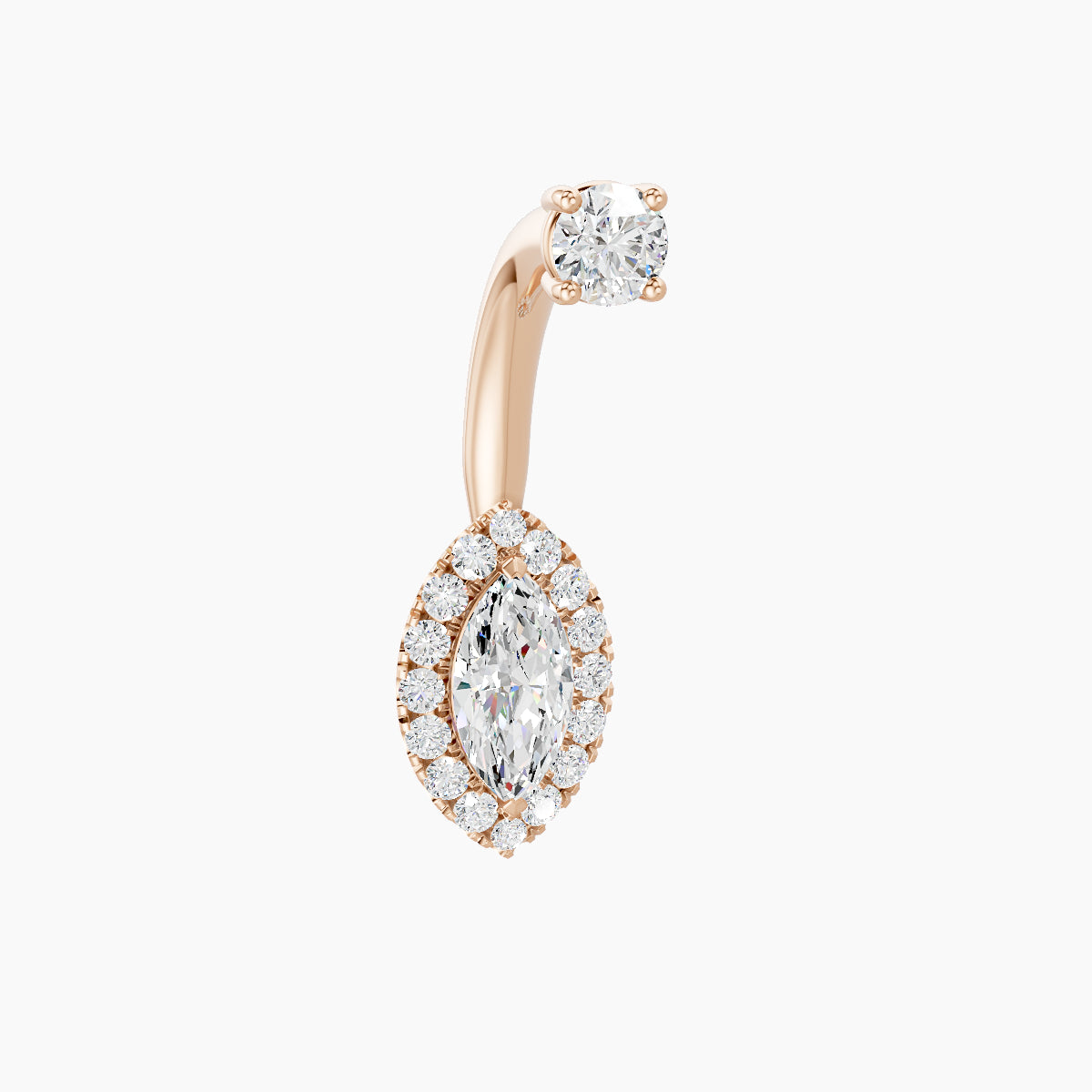 Eirene | 18k Rose Gold 9.5 mm 8 mm Halo Marquise Diamond Navel Piercing