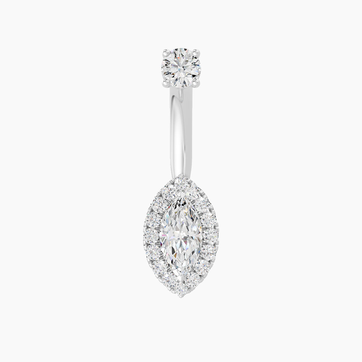 Eirene | 18k White Gold 9.5 mm 8 mm Halo Marquise Diamond Navel Piercing