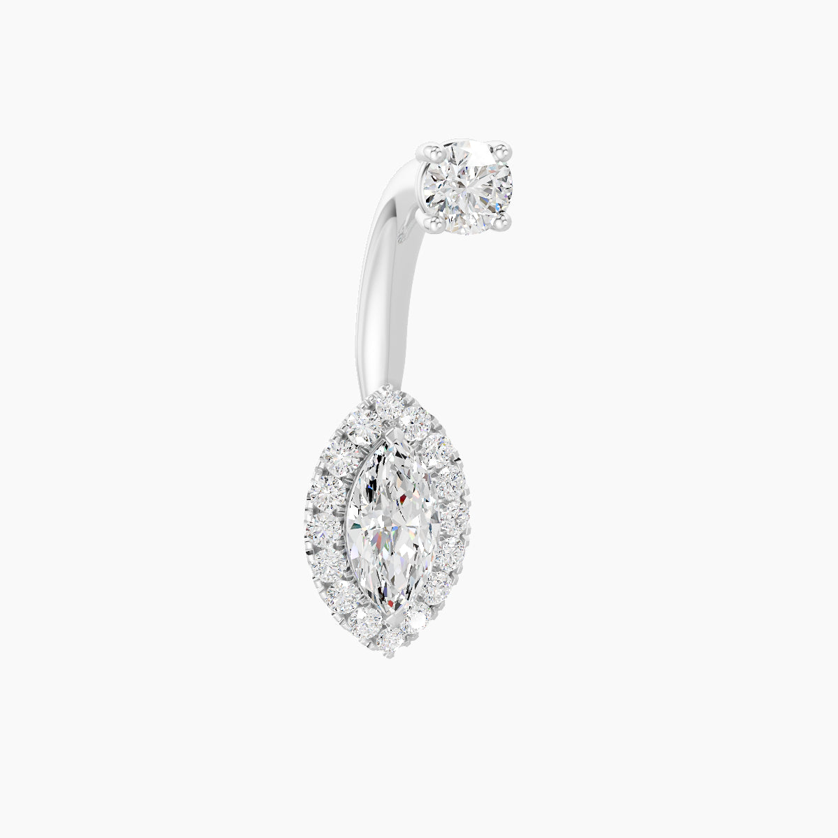 Eirene | 18k White Gold 9.5 mm 8 mm Halo Marquise Diamond Navel Piercing