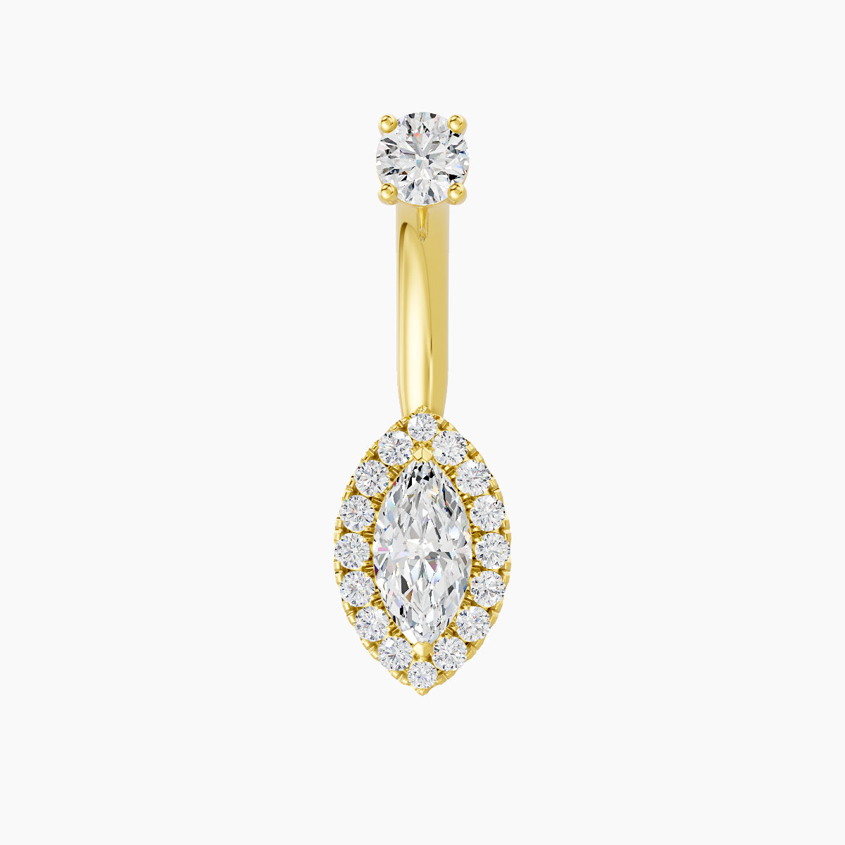 Eirene | 18k Yellow Gold 9.5 mm 8 mm Halo Marquise Diamond Navel Piercing