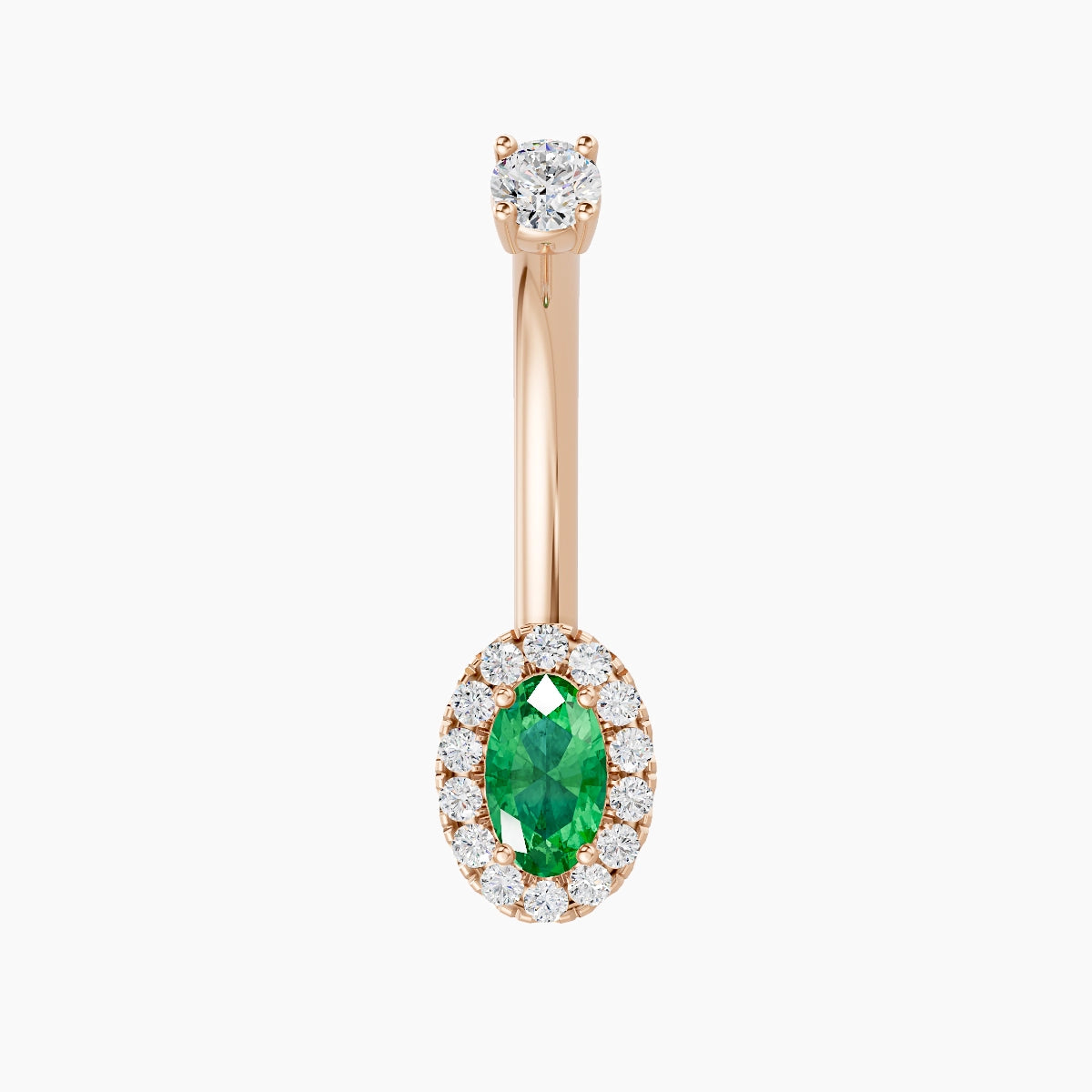 Eirene | 18k Rose Gold 7.5 mm 10 mm Halo Oval Emerald & Diamond Belly Piercing