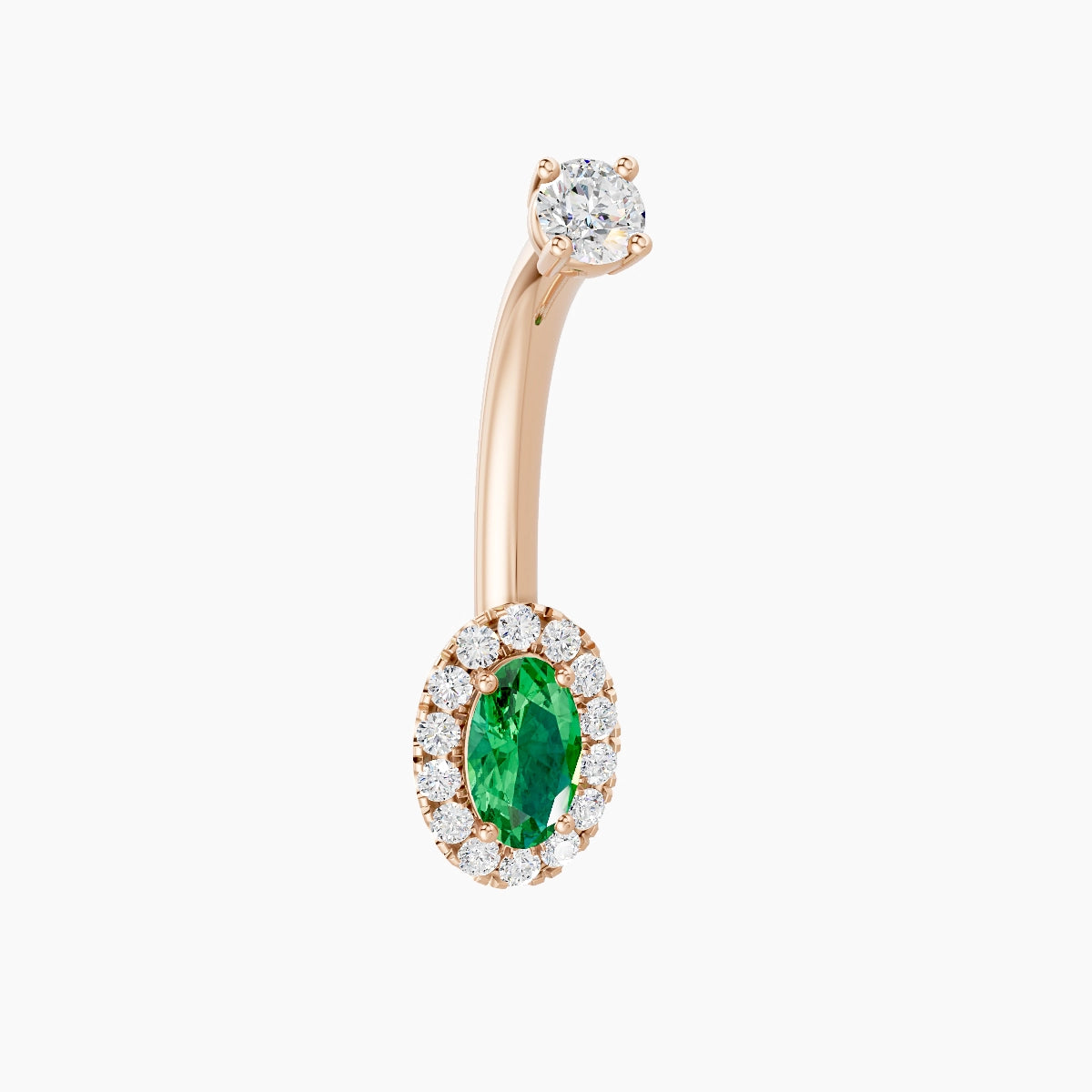 Eirene | 18k Rose Gold 7.5 mm 10 mm Halo Oval Emerald & Diamond Belly Piercing